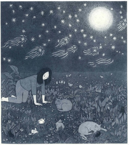 Kyoko Imazu (Japanese, b. Japan, based Melbourne, Australia) - Friends Of The Night, 2015  Etching, 