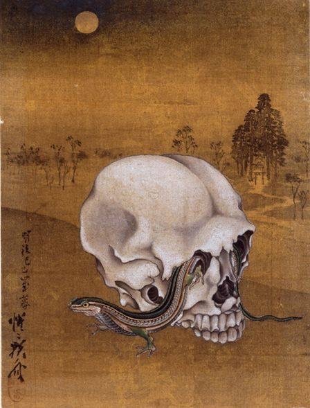 starxgoddess:Kawanabe Kyōsai (河鍋 暁斎; 1831–1889), Lizard &amp; Skull