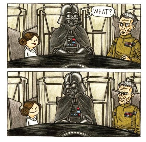 jaxblade:  jester-nene:  godzillaftw:    If vader got to raise Luke and Leia. Priceless    This was an adventure from beginning to end   