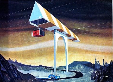 talesfromweirdland:Alternative power station designs by Henry Dreyfuss and Associates, for US Steel.