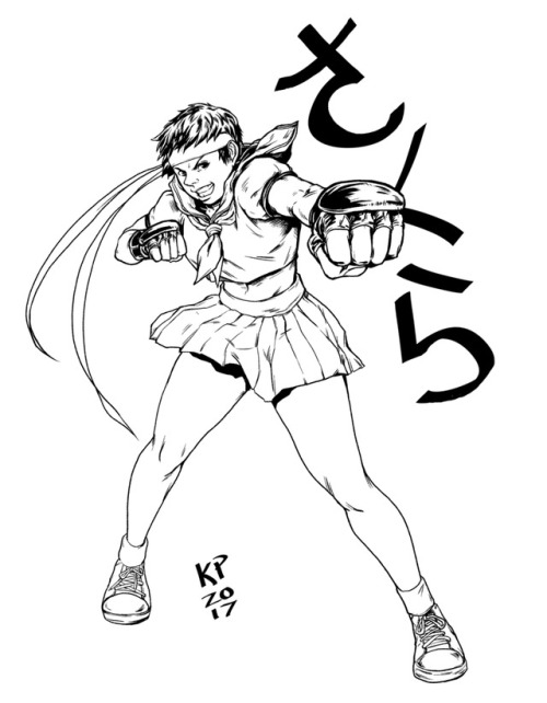 Drew Sakura from Street Fighter, she’s my favorite rush fighter. Tried to do this fast after working