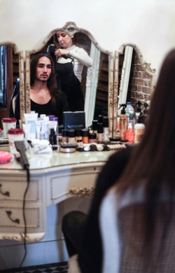 fabulouswillycartier:  Willy Cartier getting prepped by stylist Jessica Hunte for ADYN Fall/Winter 2014 shoot | @HamishStephenson