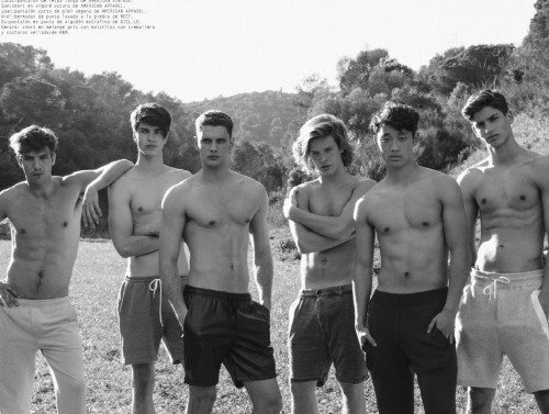 calichele:  Lucas Marcos, Sam Steele, Juan Pedrola, Biel Juste, Du Jeong, & Gerard Sabé in “Swamp Guys” | ph. Alejandro Brito for Risbel Magazine (via)styling: Mar Muñoz  grooming: Matilda Beltrán  