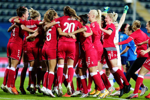 Denmark National Team celebrates after qualifying during UEFA Women’s EURO 2022 qualifier matc