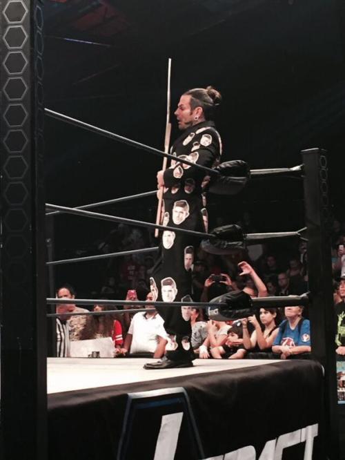 I was looking at some TNA spoilers when this picture of Jeff Hardy in an Ethan Carter III suit poppe