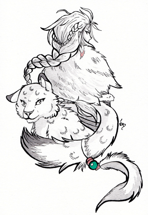 Inktober Day 10 / Inktopath TravelerFlowing was the theme, so I went for H’annit and her big cat Lin