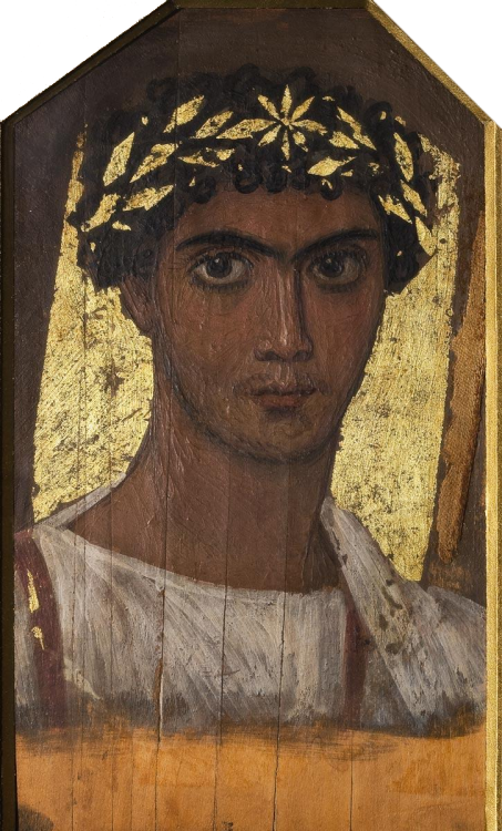 artthatgivesmefeelings: Portrait of a young man in a golden wreath. Fayum portraitFirst half of the 