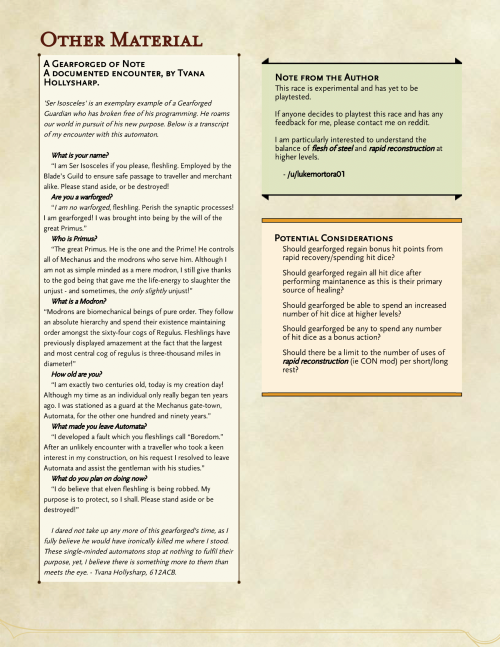 dnd-5e-homebrew:Gearforged Race by LukeMortora01