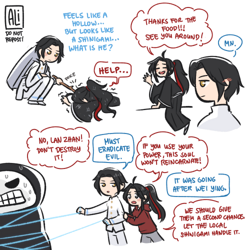 artsy-alice:❤️ a fated meeting!(sangcheng bleach au: pt 1 | 2 | twt thread )Wei Ying, w both his shi