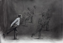 Mircea Suciu (Romanian, b. 1978), Study for people moving to the right, 2012. Charcoal on paper, 94 x 137 cm.