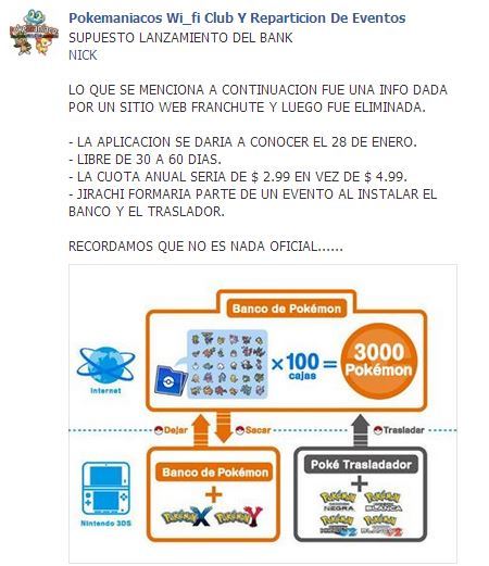 FAKE INFORMATION GOING AROUND IN SOME SPANISH AND FRENCH SITE CONCERNING THE POKEMON BANK! The fake 