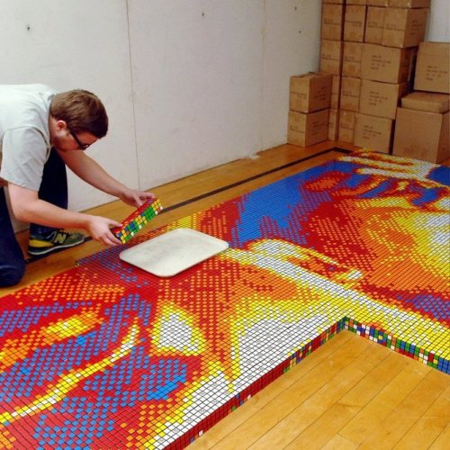 djmixstyles:  littlebigjoke:  badshoi:donj24k:  blaquerain:  leseanthomas:  Pete Fecteau spent 40 hours configuring a monumental mosaic of Martin Luther King Jr. made entirely out of Rubik’s Cubes called Dream Big. With a computer generated draft as