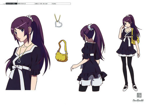 artbooksnat:  Character designs and costumes for Hitagi Senjougahara in Bakemonogatari (化物語) illustrated by Akio Watanabe.