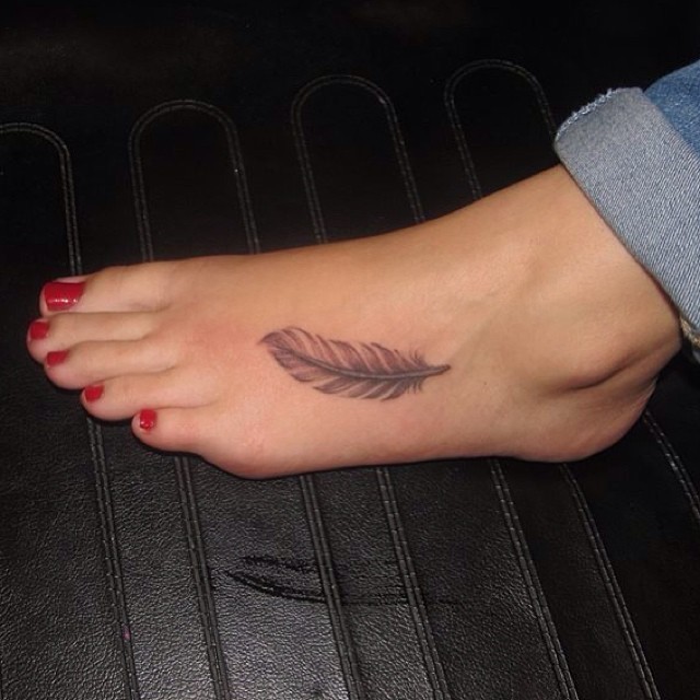 42 Cool Feather Foot Tattoos