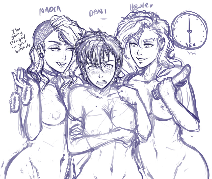 kyhuafterdark:   stream sketches of the OT3 girlfriends!:   my OC Nadia, Niko’s Dani,