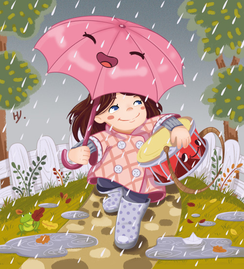 Illustrated a little story about umbrella which was afraid of the rain for kid’s magazine :)