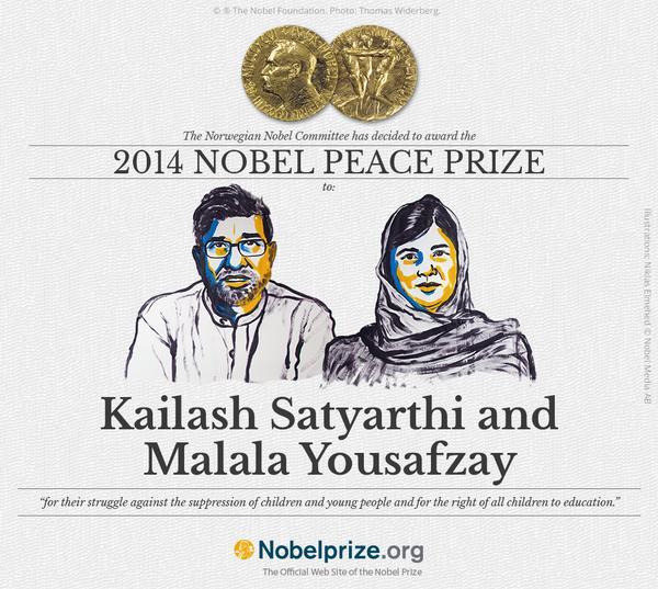 womenrockscience:
“Congratulations to both of them. At aged 17 Malala is the youngest Nobel Prize winner ever.
”