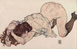 rogerhache:  Egon Schiele, Kneeling girl, resting on two elbows 