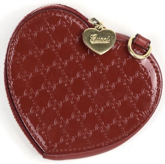 Gucci Red Microguccissima Patent Leather Heart Coin Purse - Gucci