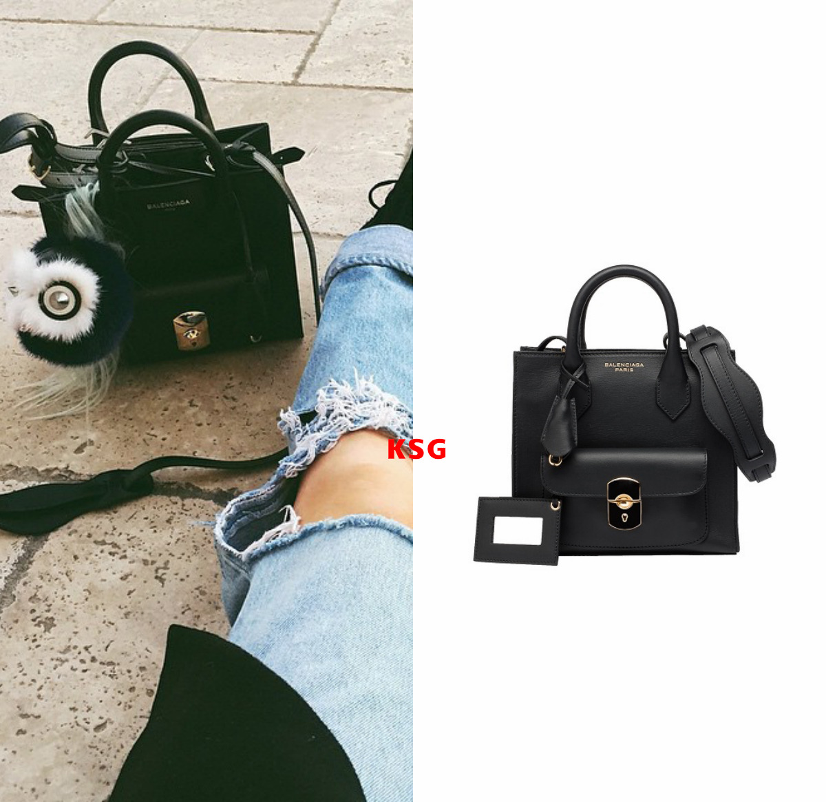 kyliestyleguide:  Kylie Jenner wearing a Balenciaga Padlock Mini All Afternoon Bag for $1,695.