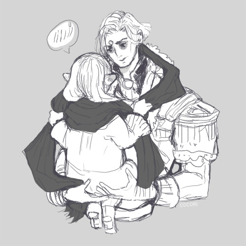 Just some emet-selch x cocori doodles! ♥︎1. It’s cold outside.  ///  2. Taking a nap. zzZ