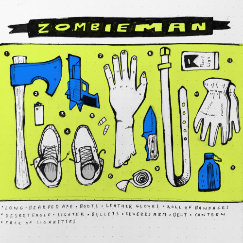 inktober day 21 … stuff zombieman would ( or rather probably should ) carry