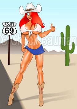 mdfive:  Jessica Rabbit Arizona Hitchhiker by Chuck-Bauman I’d give her a ride. Then I’d take her to her destination ;)