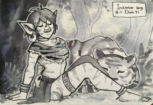 Inktober 11/31 - Dah’tiBloodscalp troll Dah'ti, servant of Shirvallah and lover of sunbathing -  and