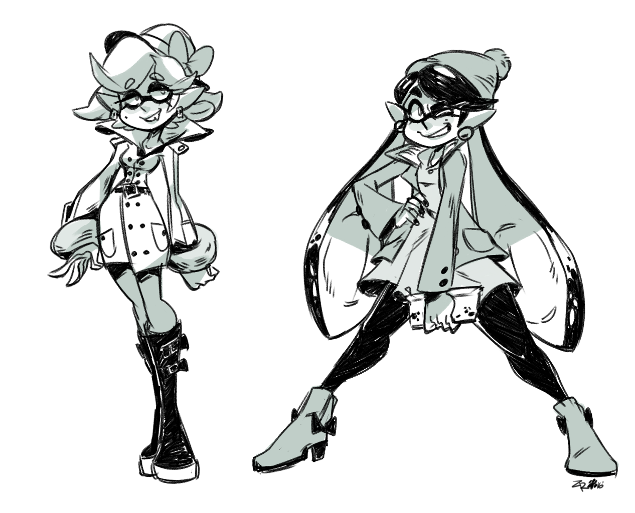 z0mbiraptor:  Doodle some winter outfits design of my favorite squid gals! I always