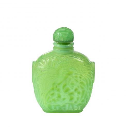 blondebrainpower:René Lalique1926Mould-blown glass bottle, pressed glass stopperProperty of Benjamin GastaudAt the turn of the 20th century, numerous artists sought inspiration in Oriental art and culture. René Lalique’s jewelry and glass creations
