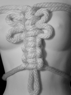 asubmissiveintraining:  ropebondagebyahab:  Dragonfly Harness Dragonfly Harness. Original design by me. Multiple loops on the chest for tie-offs or suspension work. Braided panel on the back for comfort and support during extended face-up suspension.