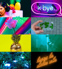 fruitdiamond:  F R O O T  // marina and the diamonds “i was trying to describe it as like blending neon with nature. it’s like a cyber la dolce vita […] i wanted a ‘50s or ‘70s look but with something that’s artificial.” 