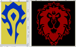 winterskorn:       this is the worst thing I’ve ever done in my life and if I have to suffer looking at it, so do you  The red and black Alliance symbol actually looks pretty cool but blue and yellow Horde symbol just Does Not Work in the worst way