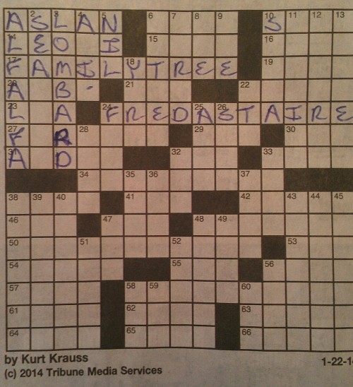 This crossword puzzle has Carole Lombard, Alfalfa Switzer, and Fred Astaire in it. I detect a theme 