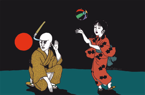 Reminder: play catch with a ball NOT a scythe.Printed in the recent new edition of RED BOX by Toshio