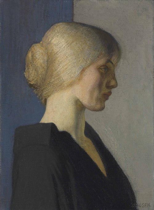 George Clausen, A Dutch Girl (1917). Oil on canvas, 55.9 x 40.6 cm. Private collection.