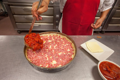 Beautiful to behold: the anatomy of a classic deep-dish pizza.