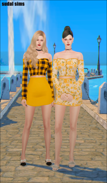 sudal-sims:[sudal] Off shoulder dress ▶ All lod▶ Dress - 25 Swatch▶ Skirt (Gloves) - 15 Swatch★ You 