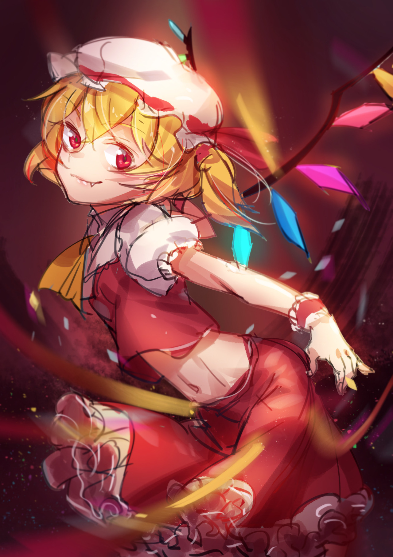 東方、フランドール・スカーレット、高解像度、非常に高い解像度、リボン、スカート、ショートヘア、サイドポニーテール、pg