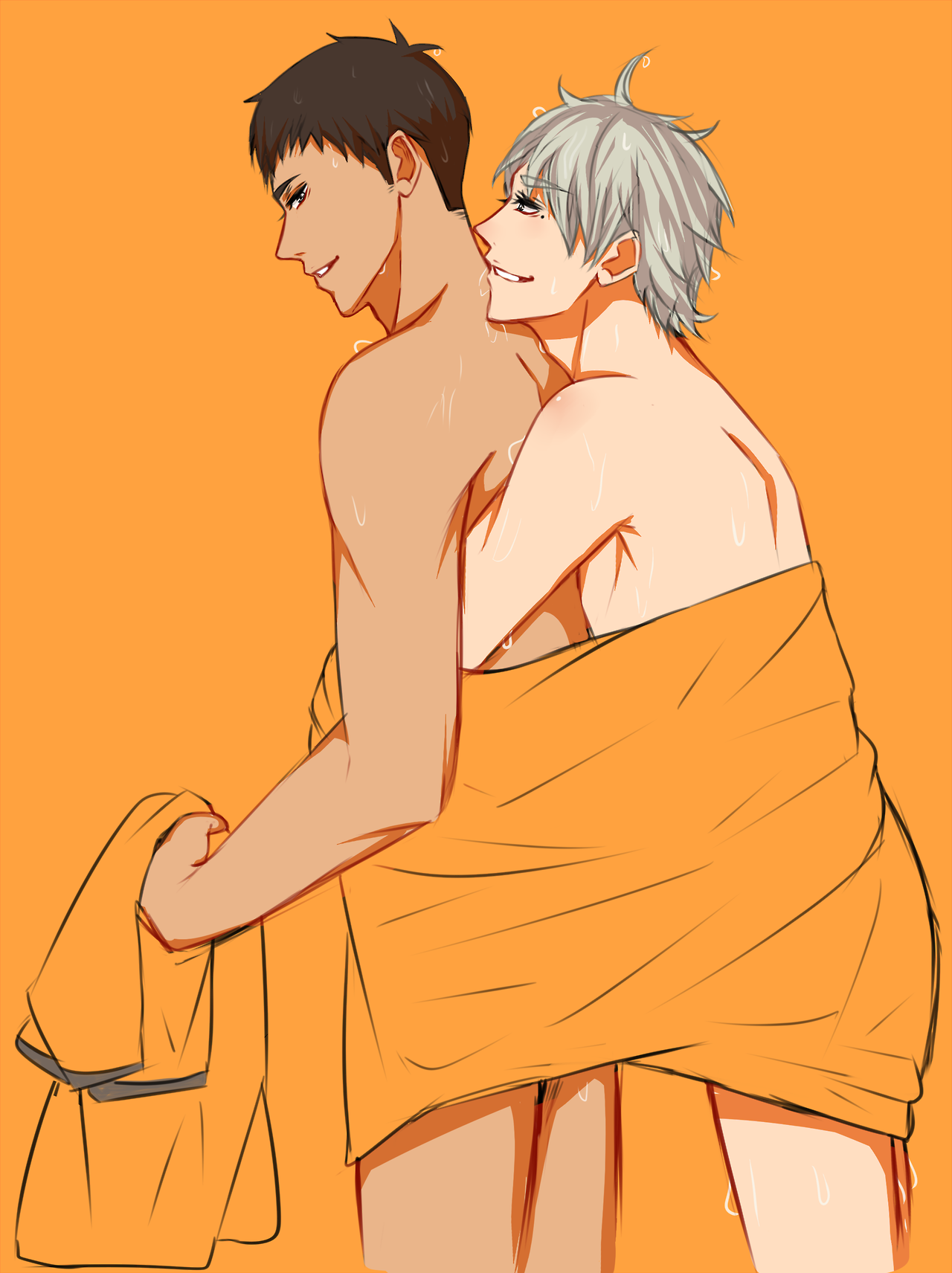 applepiedawn:Kenma likes to walk around naked after baths but Kuroo always dries