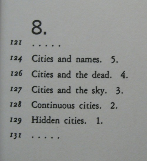 Snippet from the table of contents of Invisible Cities by Italo Calvino