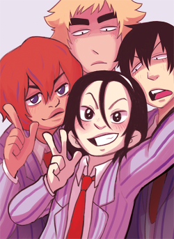 trashcanprince:  toumaki selfies :D gonna be selling these at animaga, i hope there are pedal fans there hahah 