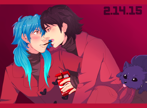 monsieurpaprika:my half of the dmmd vday art exchange for vancreep on ao3! i dont draw a lot of renao so i decided to make this vday special for the true enders <3