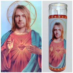 grungeforfun:  Kurt Cobain Prayer Candle. Saint Cobain! Great gift! 3 Colors Available! 9&quot; Tall.