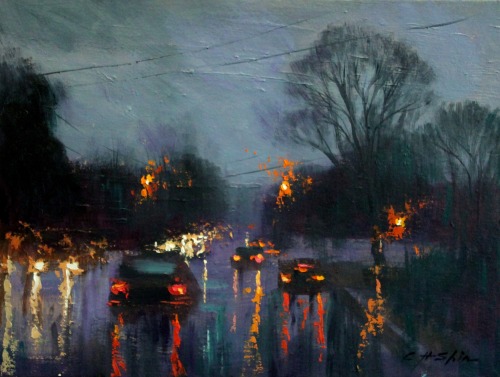 Chin H Shin (Korean born, based Long Island, NY, USA) - Rainy Day  Paintings: Oil on Canvas