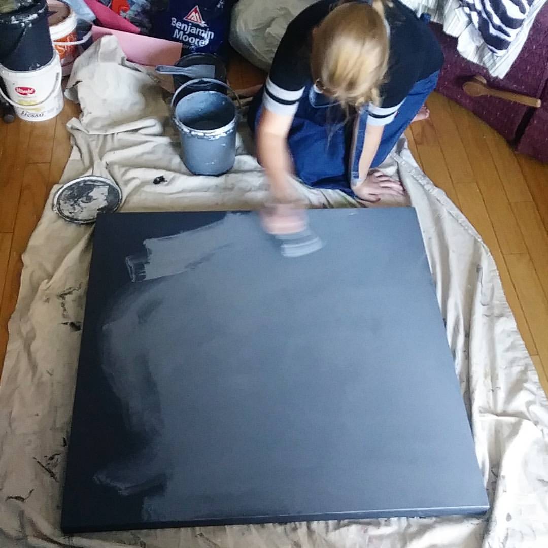 My daughter is learning how to prep a canvas. Thanks for helping out munchkin. Love