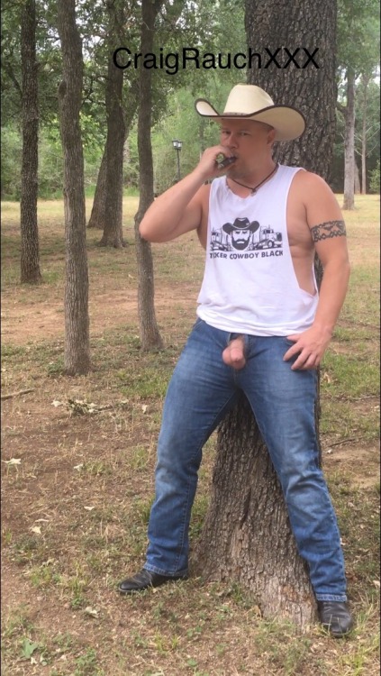 cwboytop: craigrauchxxx: Another cigar break at Bear Ranch during the Photo shoot for Trucker Cowboy