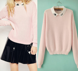 tbdressfashion:  TBdress Pink Lapel Long Sleeve Knit Sweater Extra Discounts For Thanksgiving!!! 