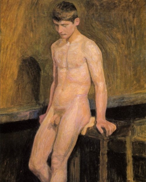 antonio-m:  “Nude Youth, leaning on stool” by Johannes Ottesen (1875-1936). Danish artist. oil on canvas