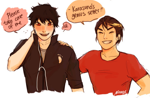 noranb-artstuffs:  A lot of you guys liked/suggested Kagehina love child so!! (Again, based on this)Idk this dummy will probably have Kageyama’s resting face but be a huge noob when it comes to compliments like Hinata. And guess who the other kid is~~ 
